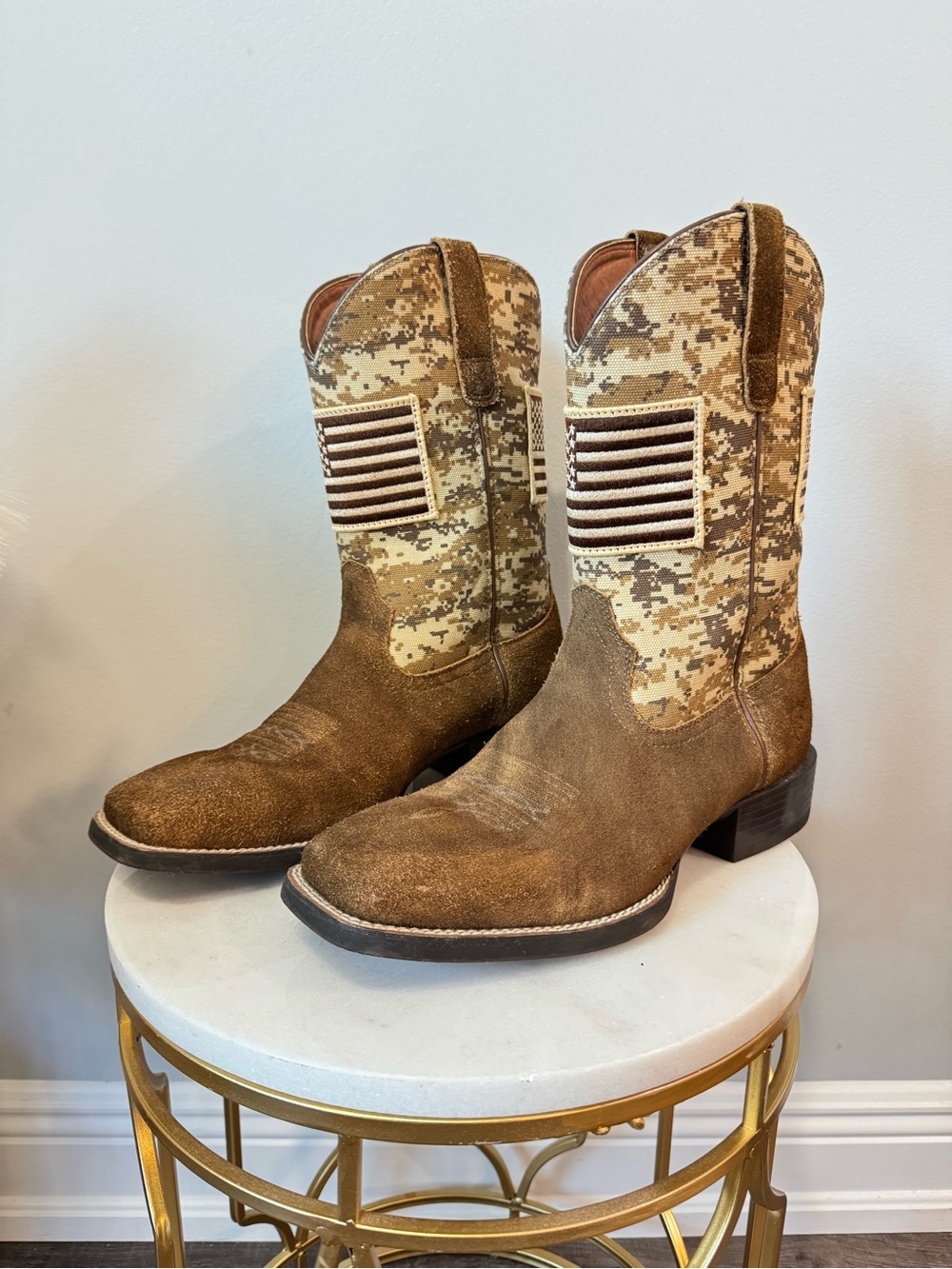 Ariat Patriot Steel Toe  Brown Suede with Tan Camo Men’s Western Boots 9.5